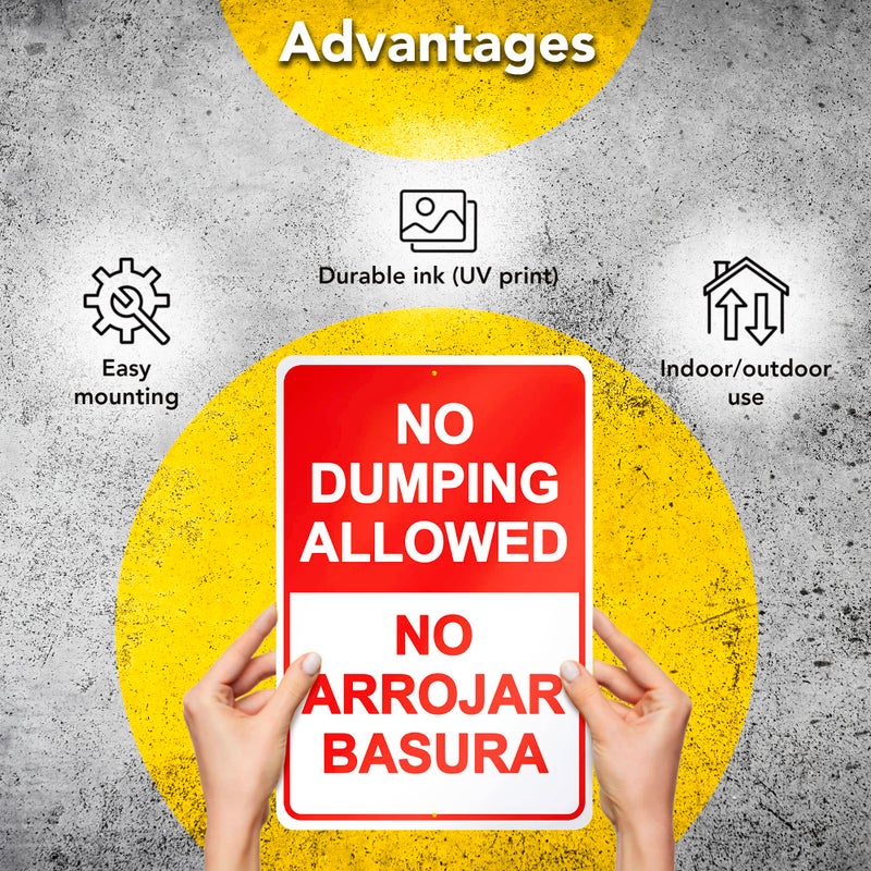DIMARONGTON No Dumping Sign - 8x12 Aluminum No Arrojar Basura Sign - No Dumping Signs Private Property English and Spanish No littering Sign Outdoor - Image 4